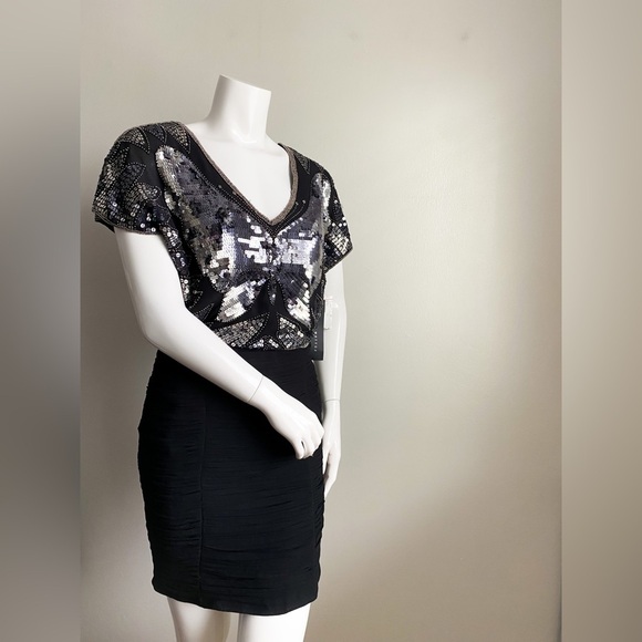 AIDAN MATTOX Sequin Beaded Butterfly Disco Formal Dress Cocktail Glam Wedding 2 - Picture 7 of 14